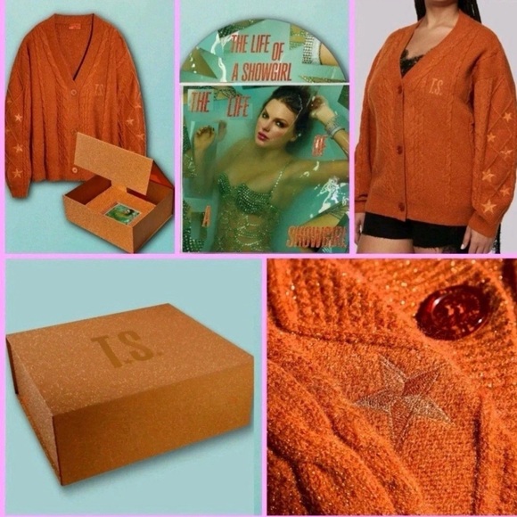 TAYLOR SWIFT NEVER OPENED The Life of A Showgirl Cardigan CD Box Set M/L - Picture 5 of 5